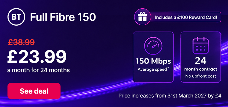 BT Full Fibre 150 reward card 24 month contract